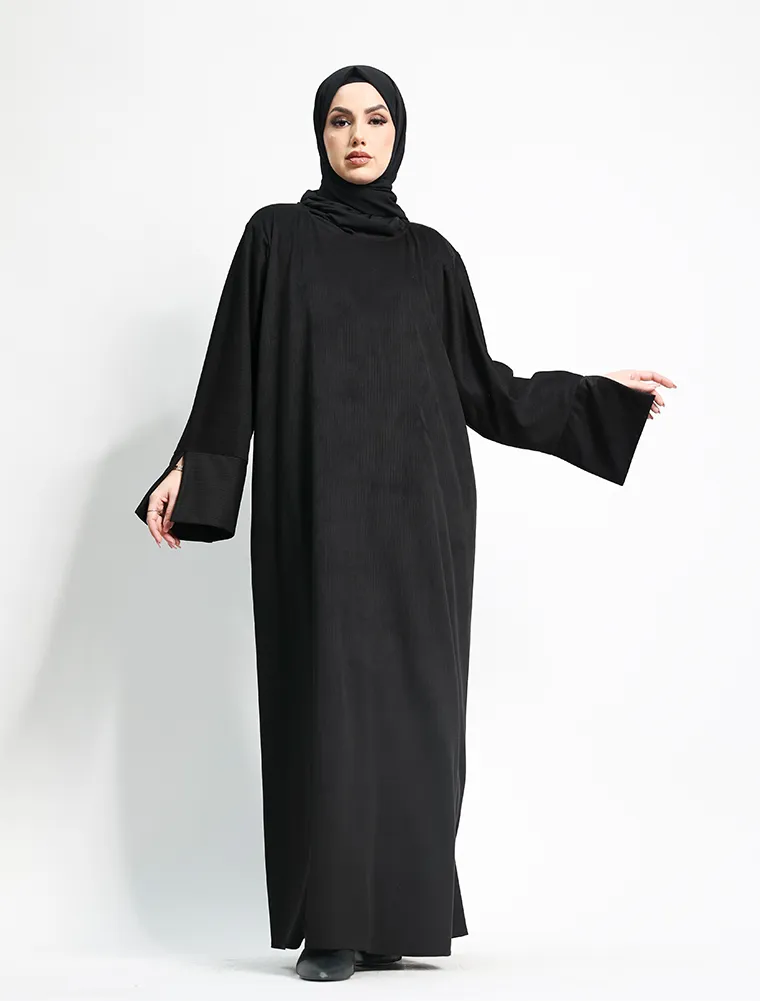 Black Suede Feel Stretch Abaya